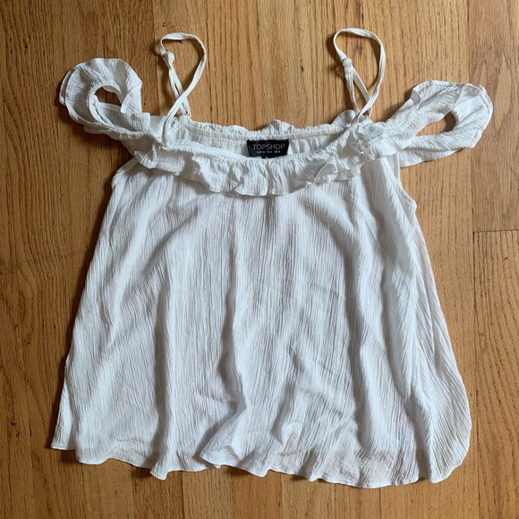 TOPSHOP Ruffle Cold Shoulder Tank (White) - Picture 3 of 5